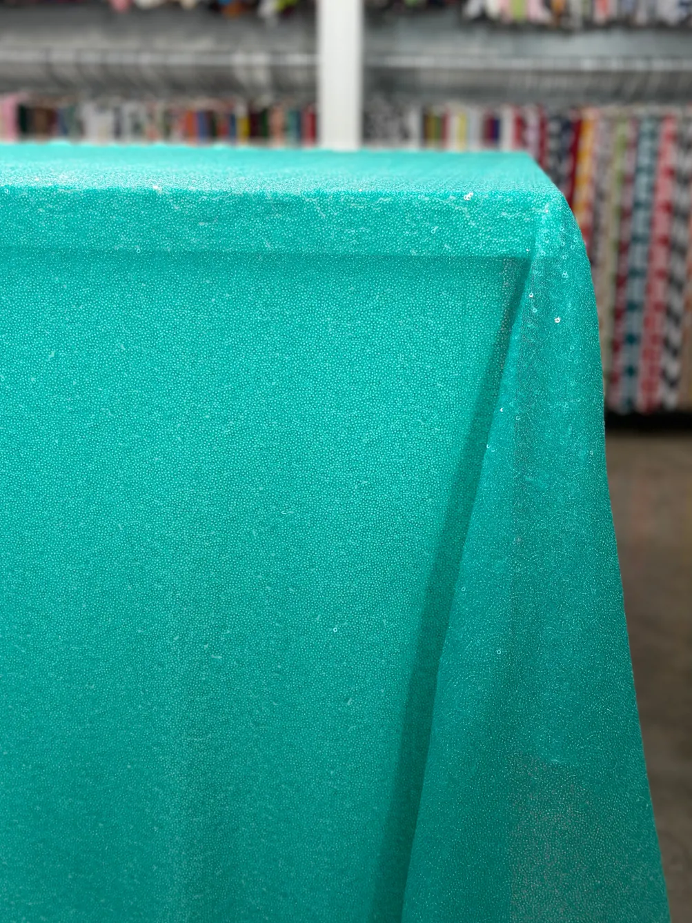 Glitz Sequins Table Linen in Teal Green