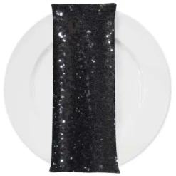 Glitz Sequins (w/ Poly Lining) Table Napkin in Black
