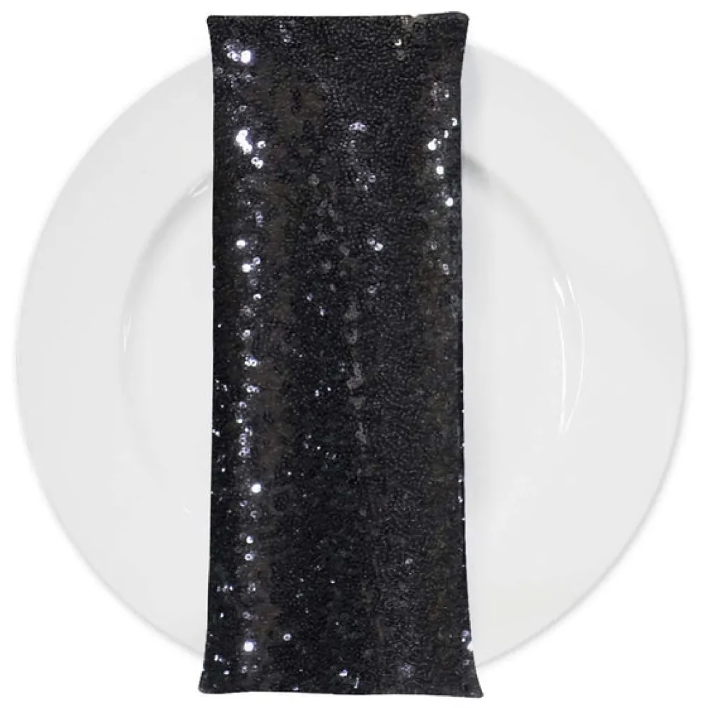 Glitz Sequins (w/ Poly Lining) Table Napkin in Black