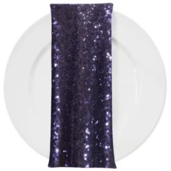 Glitz Sequins (w/ Poly Lining) Table Napkin in Eggplant