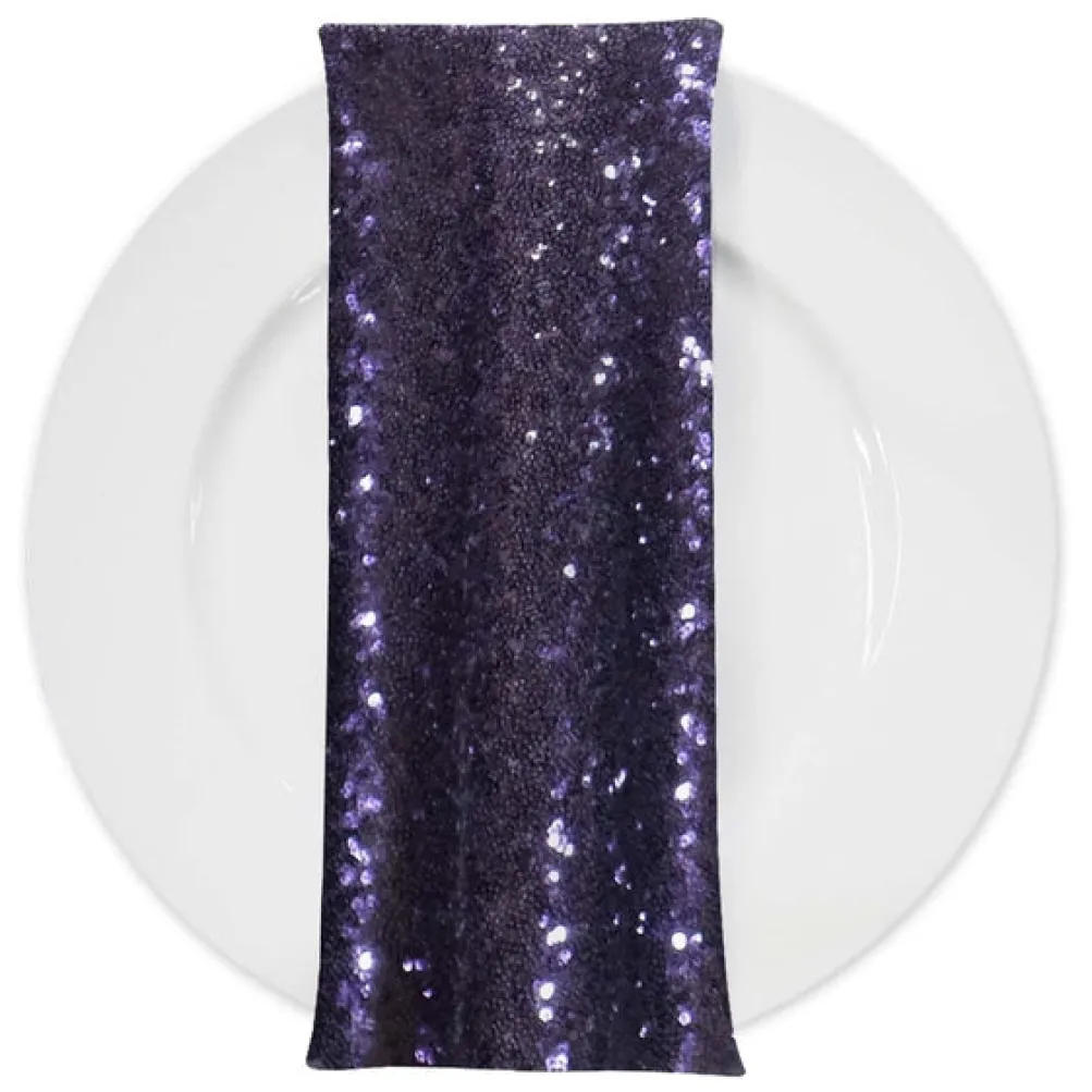 Glitz Sequins (w/ Poly Lining) Table Napkin in Eggplant