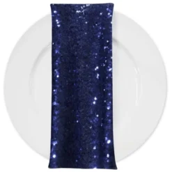 Glitz Sequins (w/ Poly Lining) Table Napkin in Navy