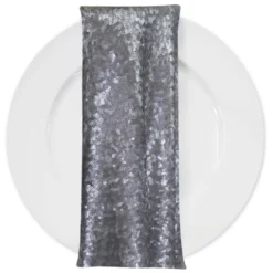Glitz Sequins (w/ Poly Lining) Table Napkin in Pewter