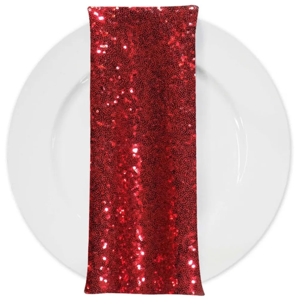 Glitz Sequins (w/ Poly Lining) Table Napkin in Red