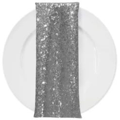 Glitz Sequins (w/ Poly Lining) Table Napkin in Silver