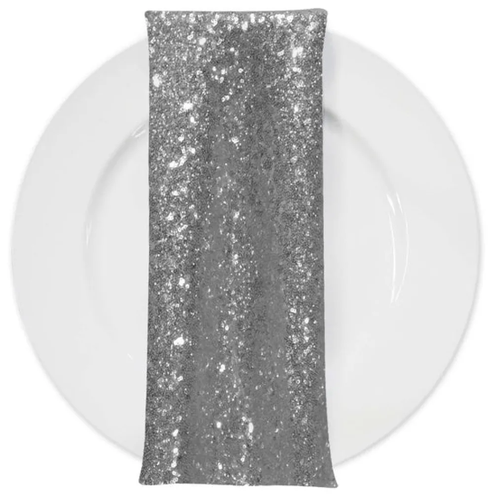 Glitz Sequins (w/ Poly Lining) Table Napkin in Silver