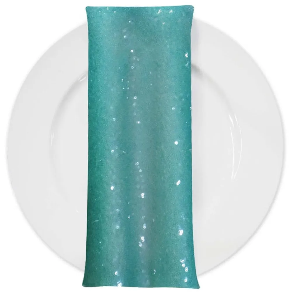 Glitz Sequins (w/ Poly Lining) Table Napkin in Teal Green