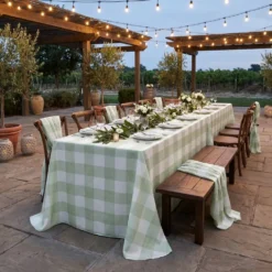 Hampton Checker (Poly Print) Table Linen in Sage