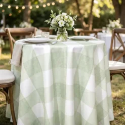 Hampton Checker (Poly Print) Table Linen in Sage