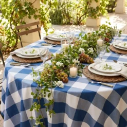 Hampton Checker (Poly Print) Table Linen in Blue