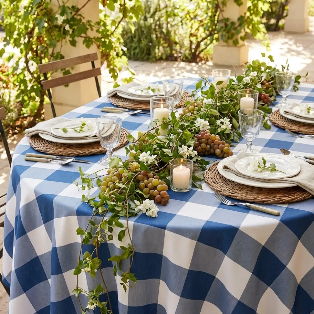 Hampton Checker (Poly Print) Table Linen in Blue