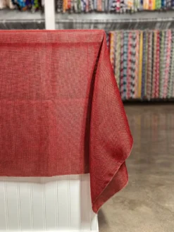 Imitation Burlap Table Linen in Cranberry