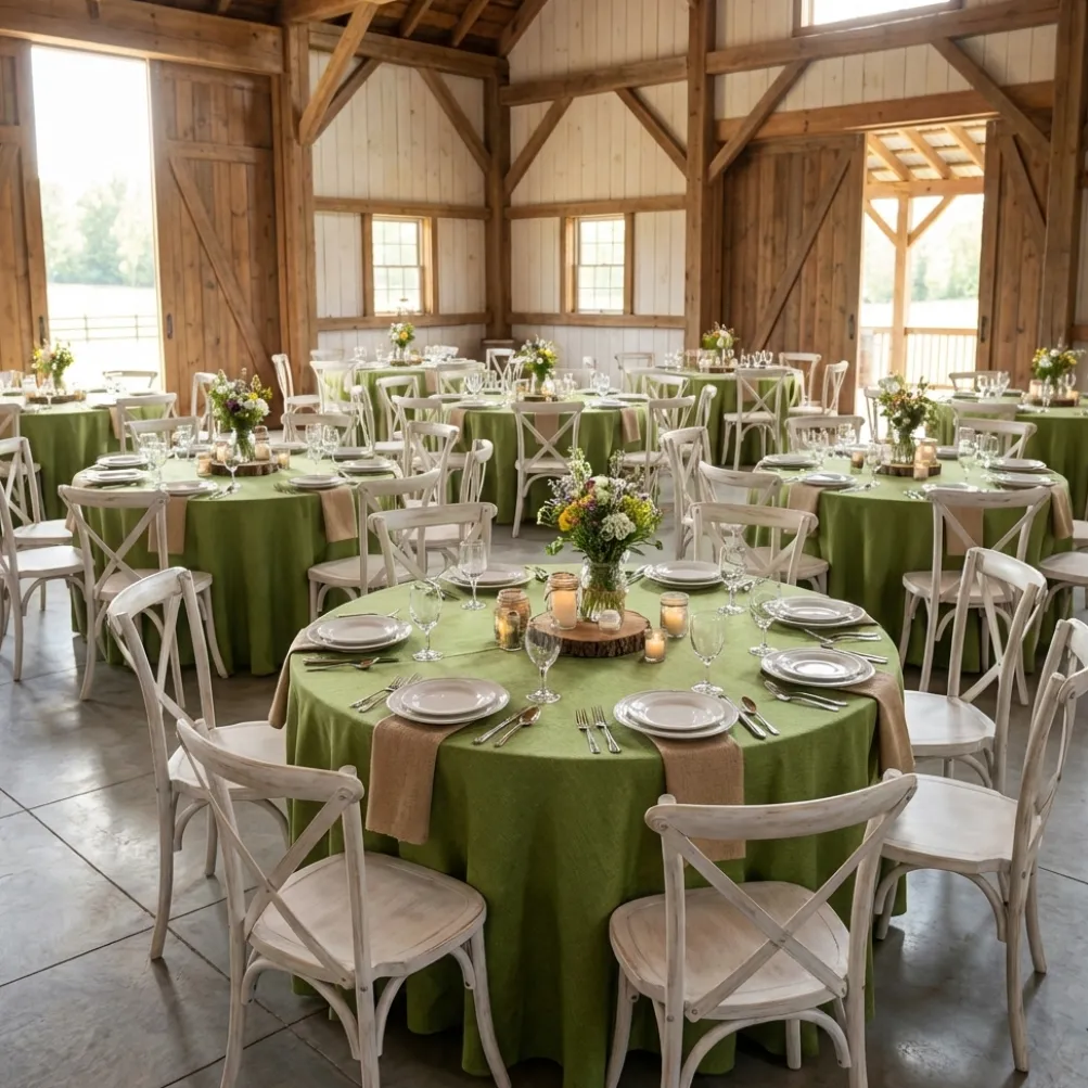 Imitation Burlap Table Linen in Willow Green