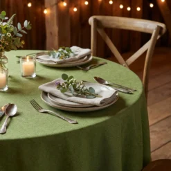 Imitation Burlap Table Linen in Willow Green