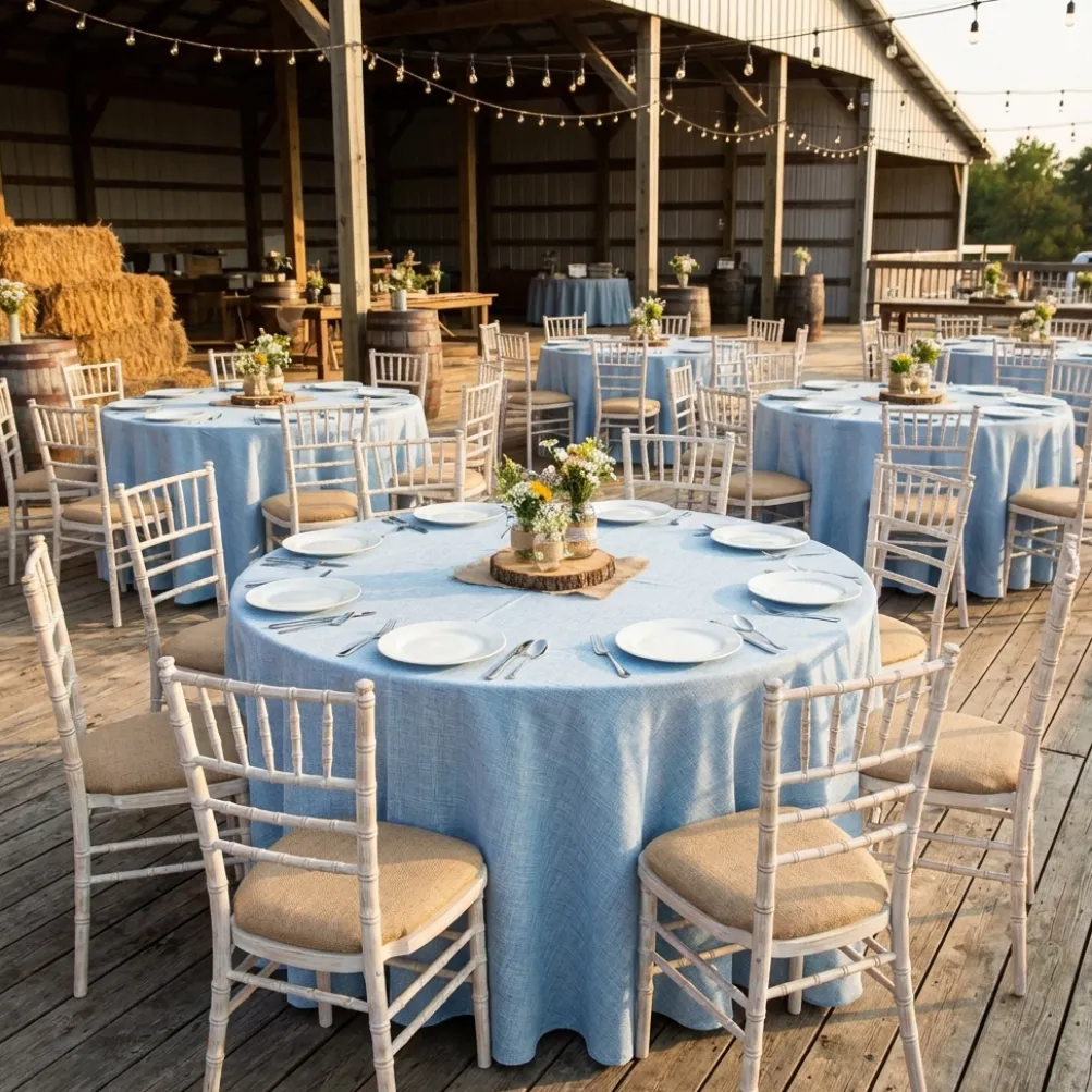 Imitation Burlap Table Linen in LT Blue