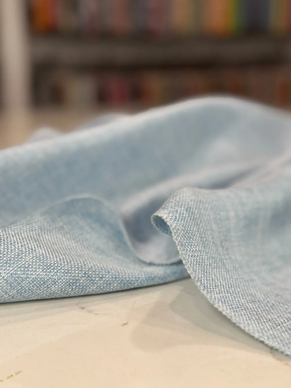 Imitation Burlap Table Linen in LT Blue