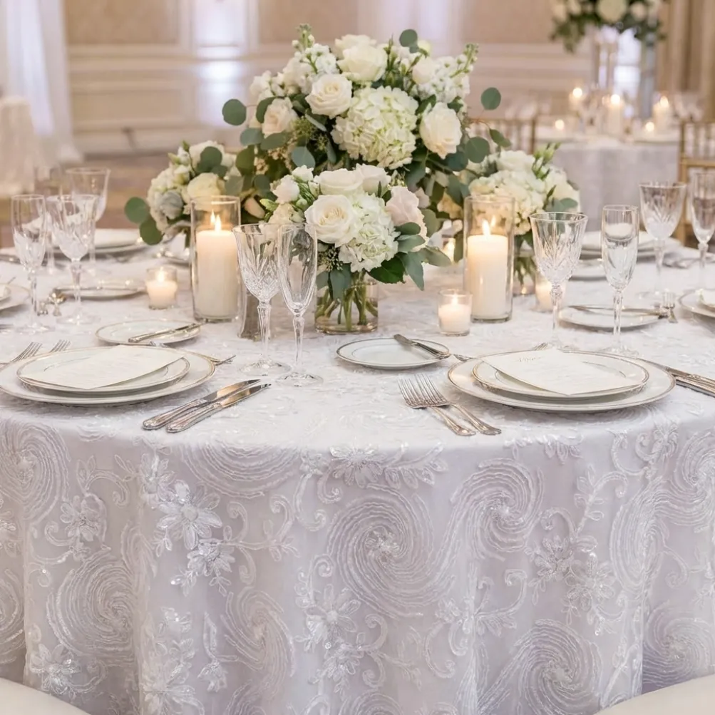 Jasmine Lace Table Linen in White