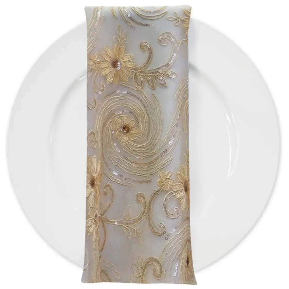 Jasmine Lace (w/ Poly Lining) Table Napkin in Champagne