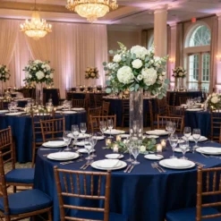 Lamour (Dull) Satin Table Linen in Navy 1245