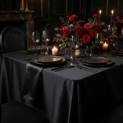 Lamour (Dull) Satin Table Linen in Black 1115