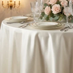 Lamour (Dull) Satin Table Linen in Ivory 1111