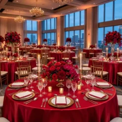 Lamour (Dull) Satin Table Linen in Red 1192