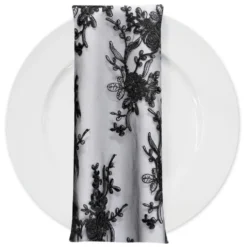 Laylani Lace (w/ Poly Lining) Table Napkin in Black