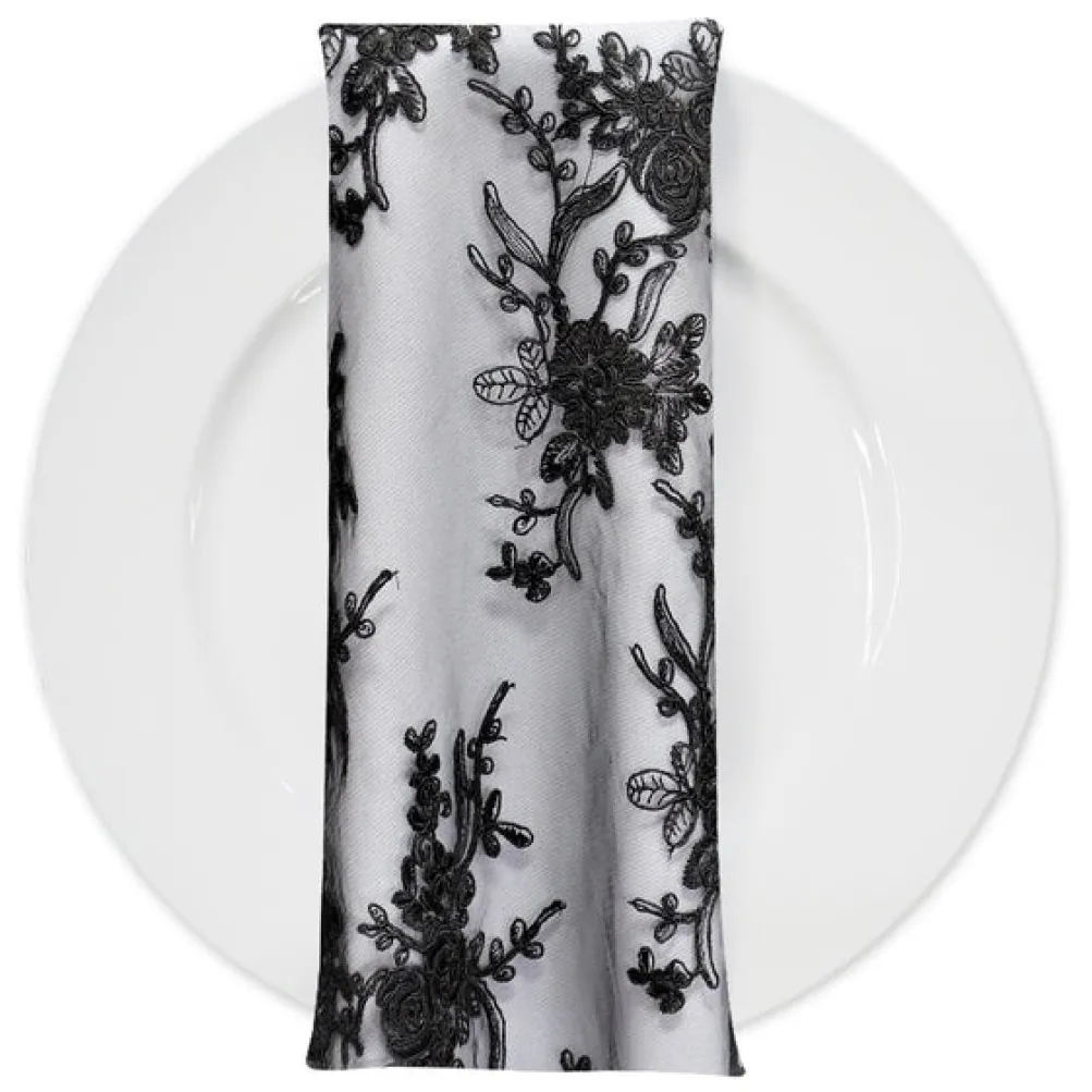 Laylani Lace (w/ Poly Lining) Table Napkin in Black