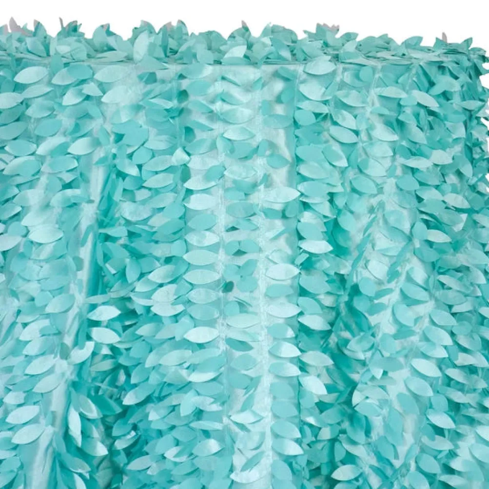 Leaf Hanging Taffeta Table Linen in Teal Green