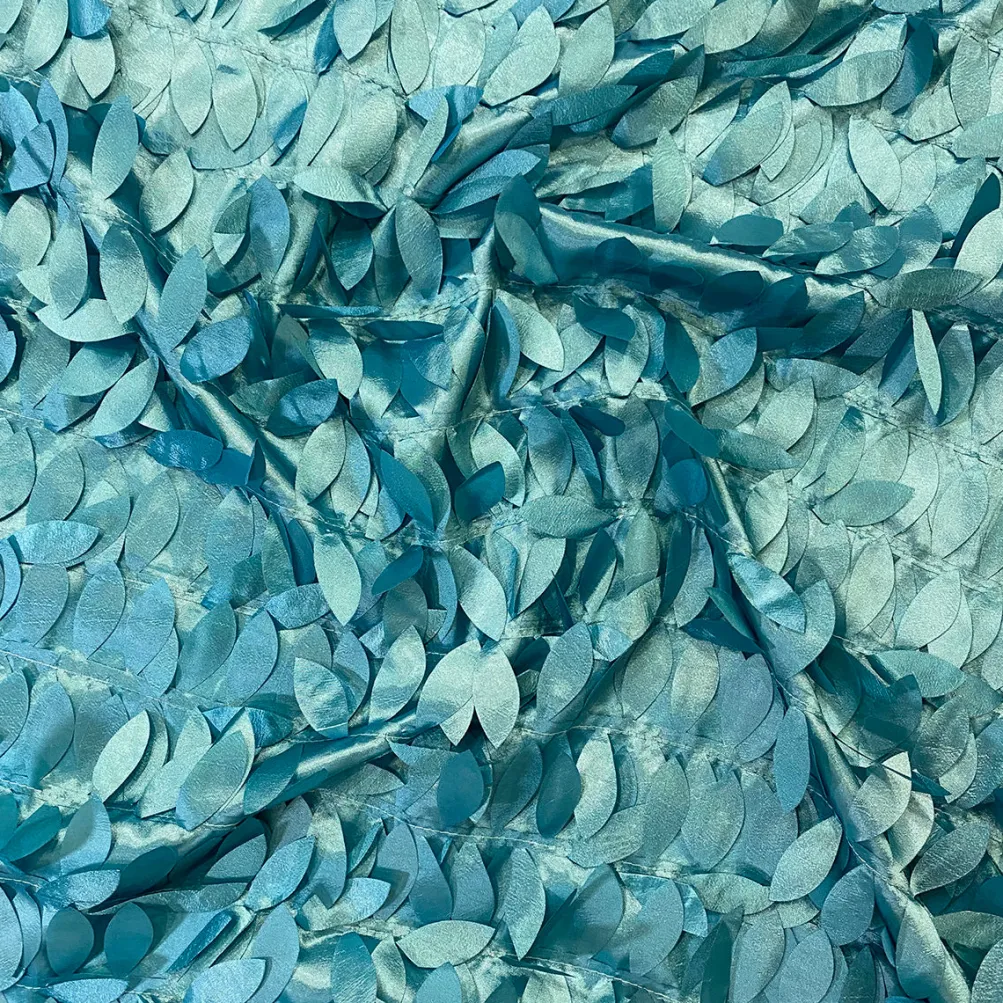 Leaf Hanging Taffeta Table Linen in Teal Green