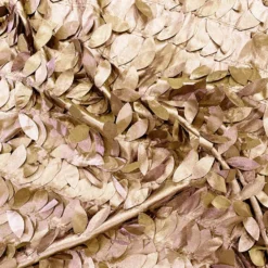 Leaf Hanging Taffeta Table Linen in Taupe and Gold