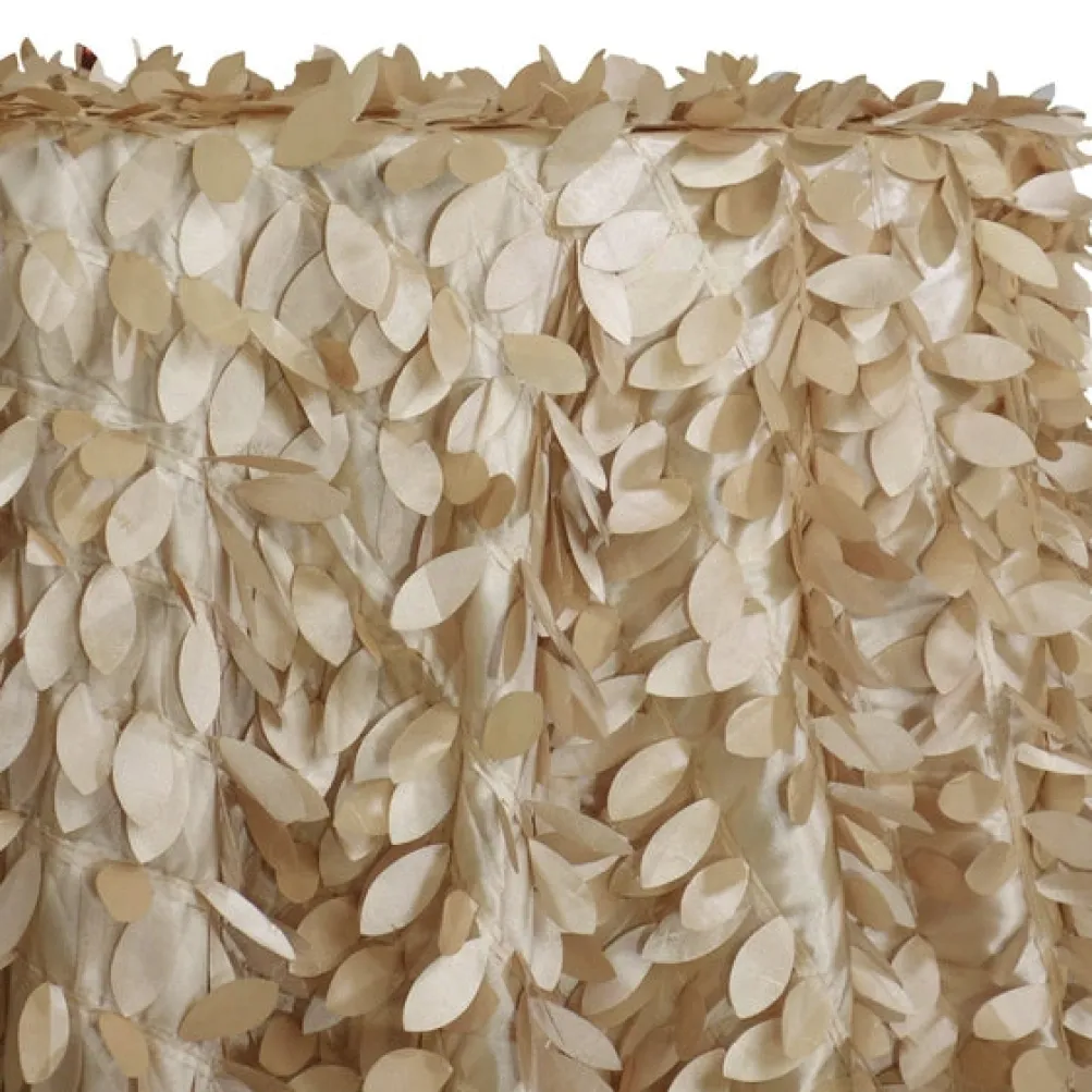 Leaf Hanging Taffeta Table Linen in Taupe and Gold