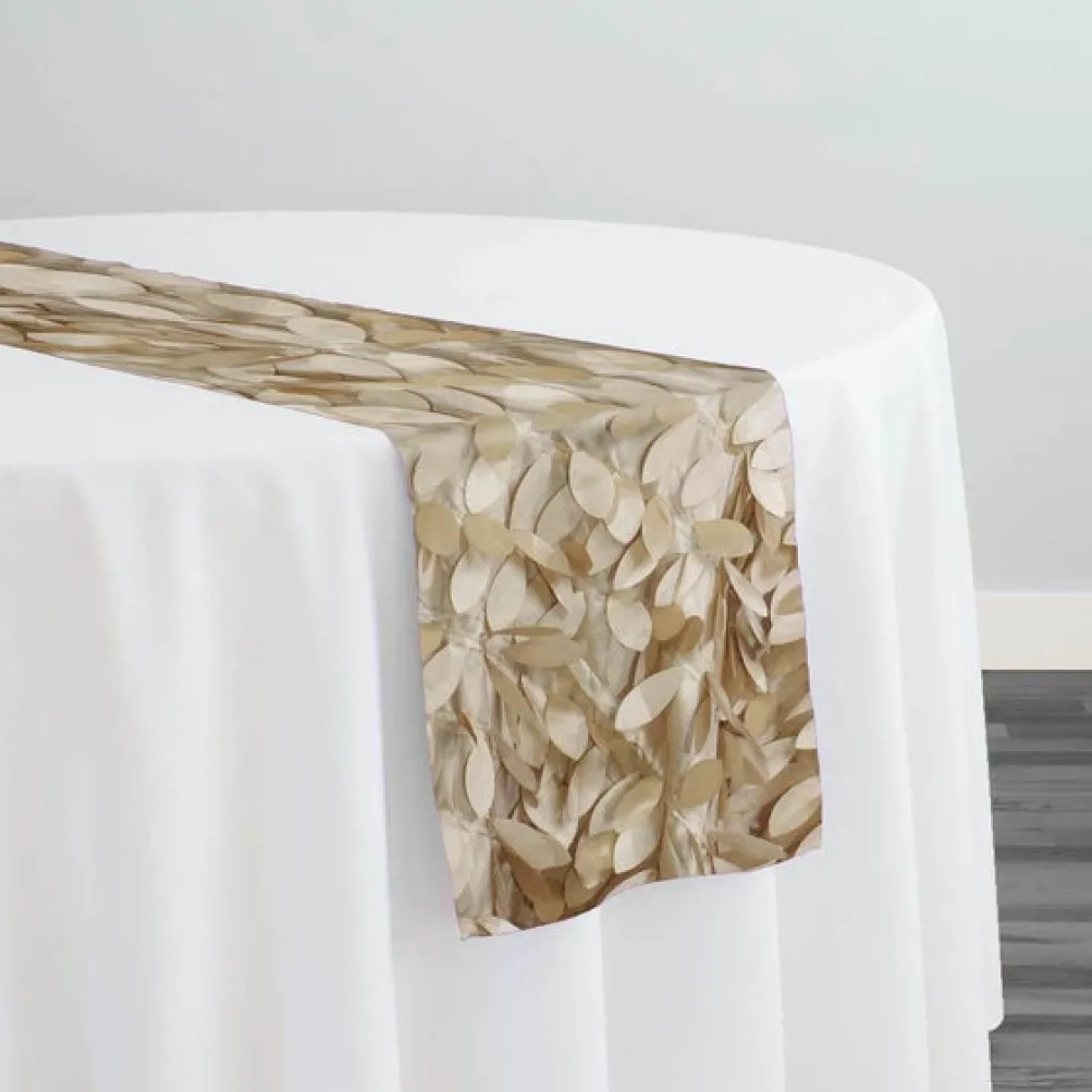Leaf Hanging Taffeta Table Runner in Taupe and Gold