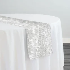 Leaf Hanging Taffeta Table Runner in White