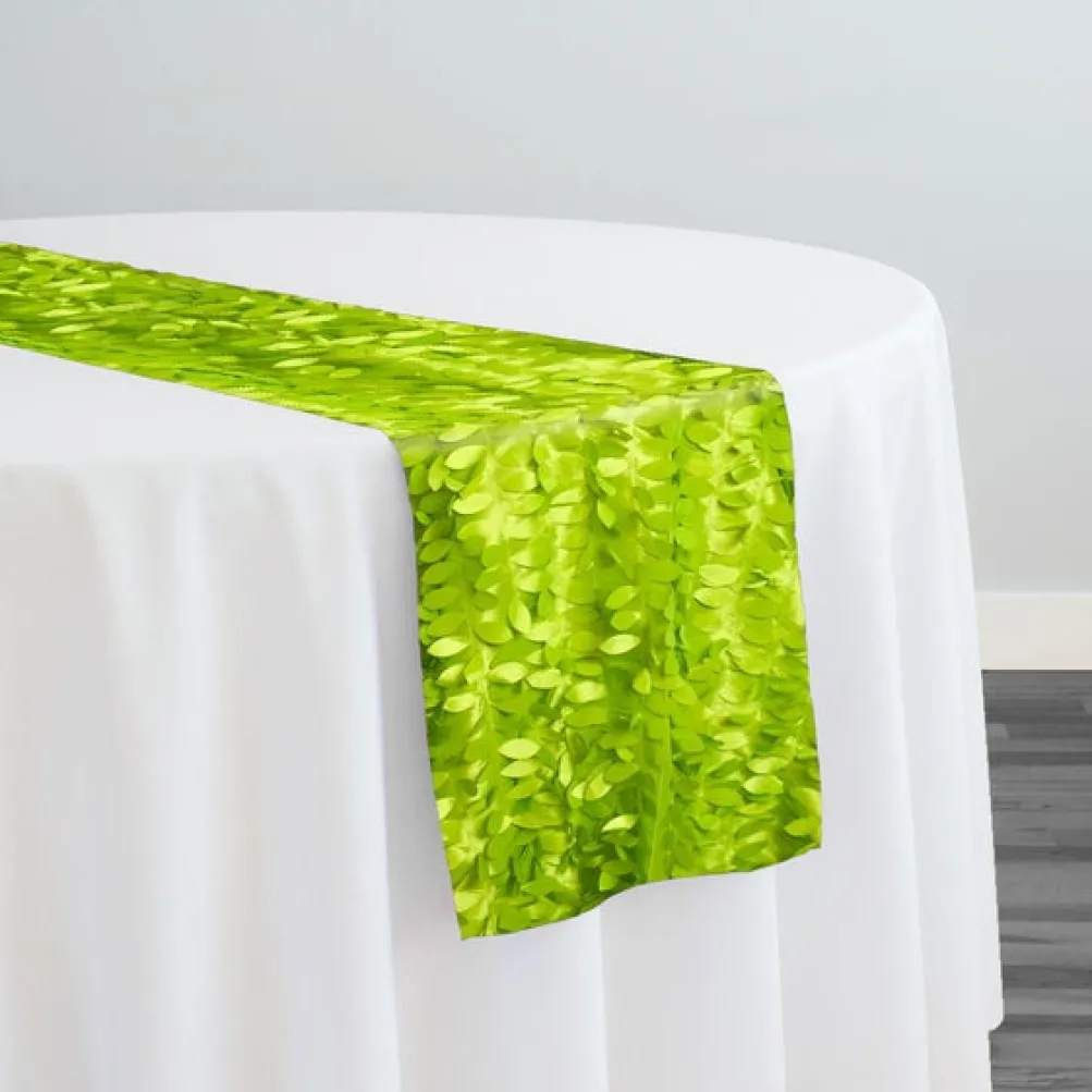 Leaf Hanging Taffeta Table Runner in Lime