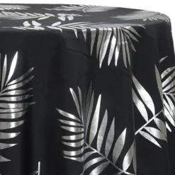 Leaf (Metallic Print) Table Linen in Black and Silver