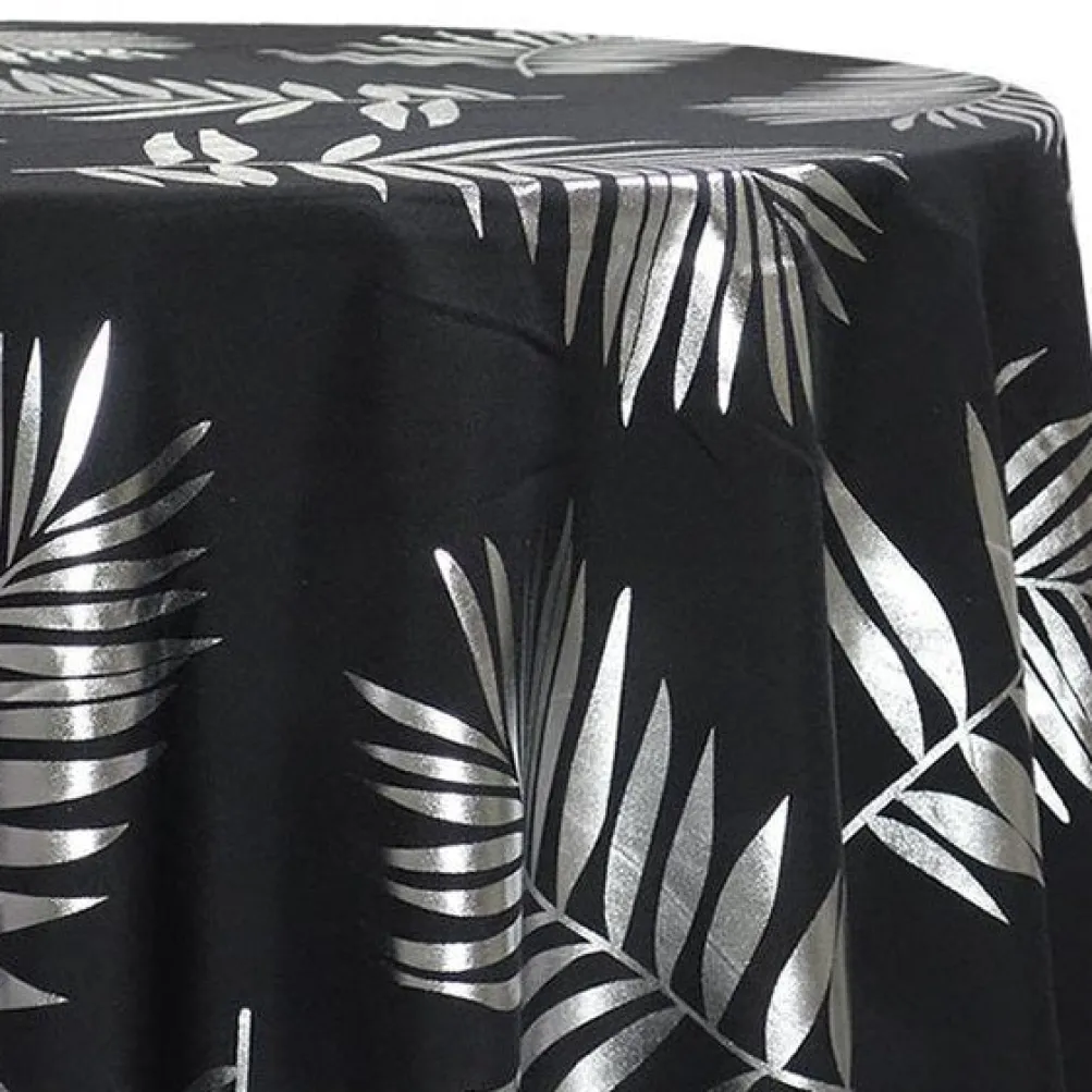 Leaf (Metallic Print) Table Linen in Black and Silver