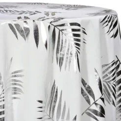 Leaf (Metallic Print) Table Linen in White and Silver