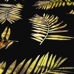 Leaf (Metallic Print) Table Linen in Black and Gold