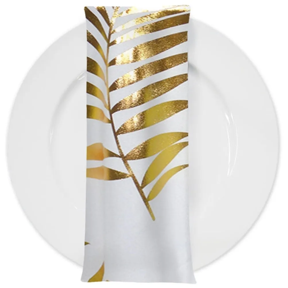 Leaf (Metallic Print) Table Napkin in White and Gold