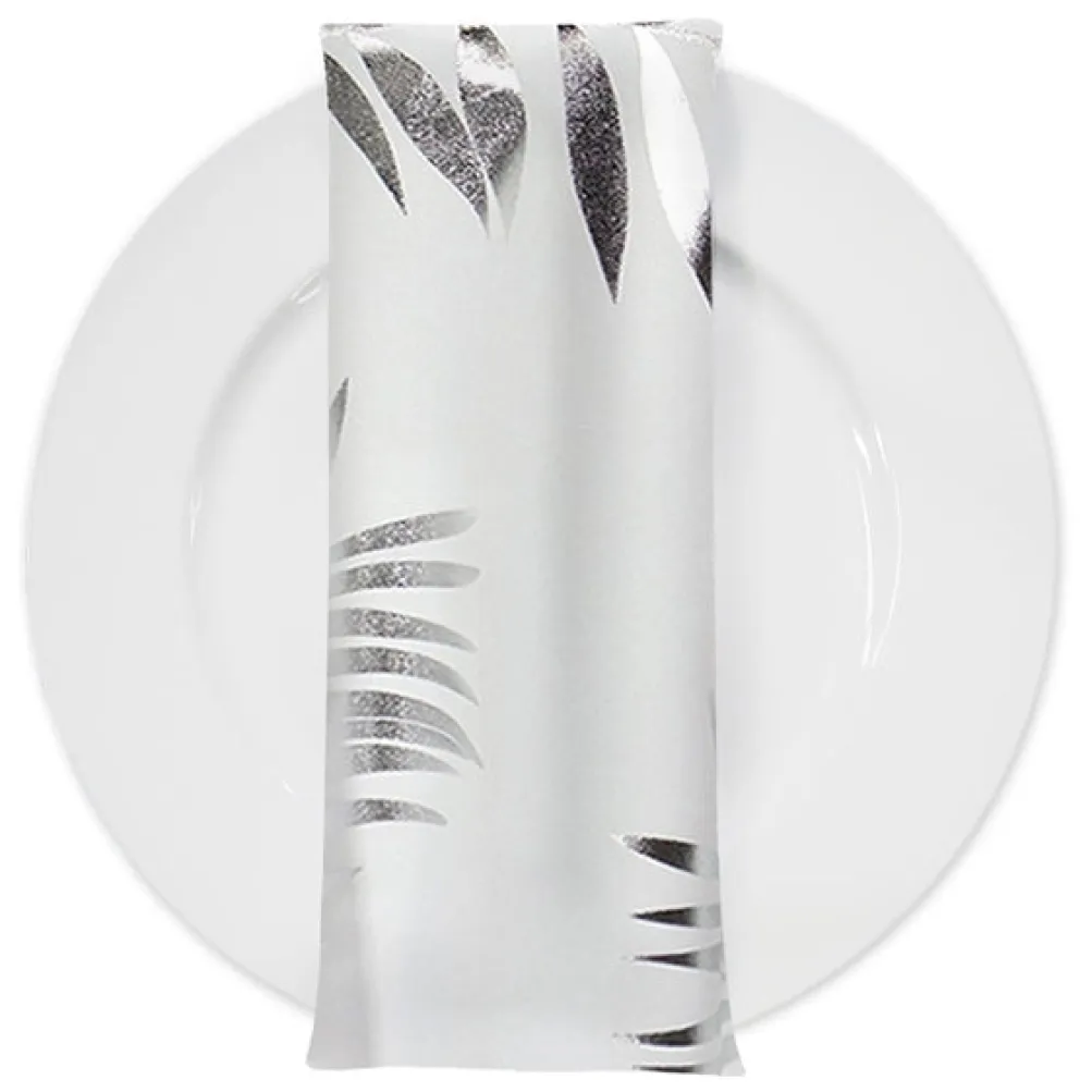 Leaf (Metallic Print) Table Napkin in White and Silver