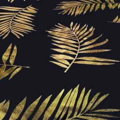 Leaf (Metallic Print) Table Runner in Black and Gold