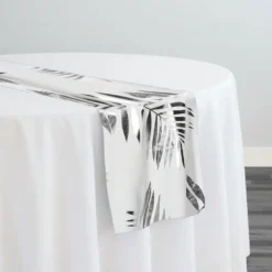 Leaf (Metallic Print) Table Runner in White and Silver