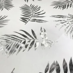 Leaf (Metallic Print) Table Runner in White and Silver