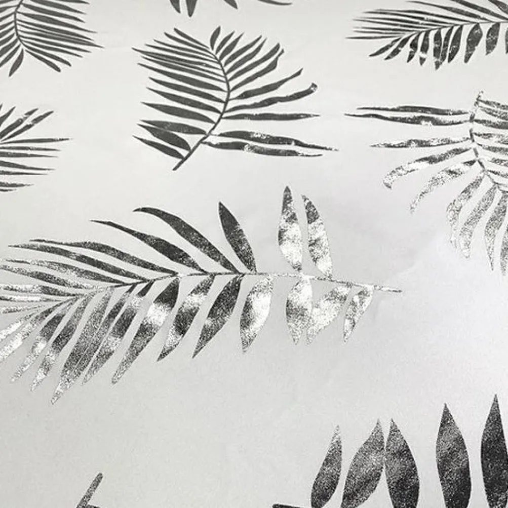 Leaf (Metallic Print) Table Runner in White and Silver