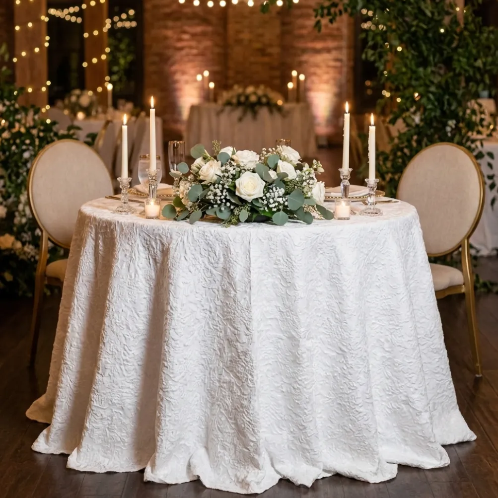 Lucia Jacquard Table Linen in White