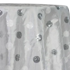 Luna Sequins Taffeta Table Linen in Silver on White