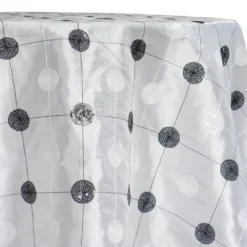 Luna Sequins Taffeta Table Linen in Black on White