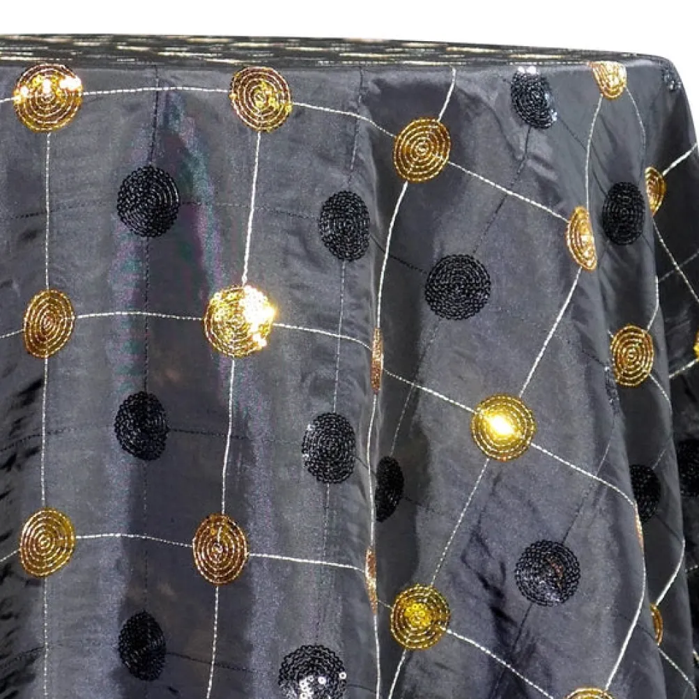 Luna Sequins Taffeta Table Linen in Gold on Black