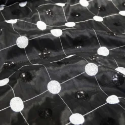 Luna Sequins Taffeta Table Linen in White on Black